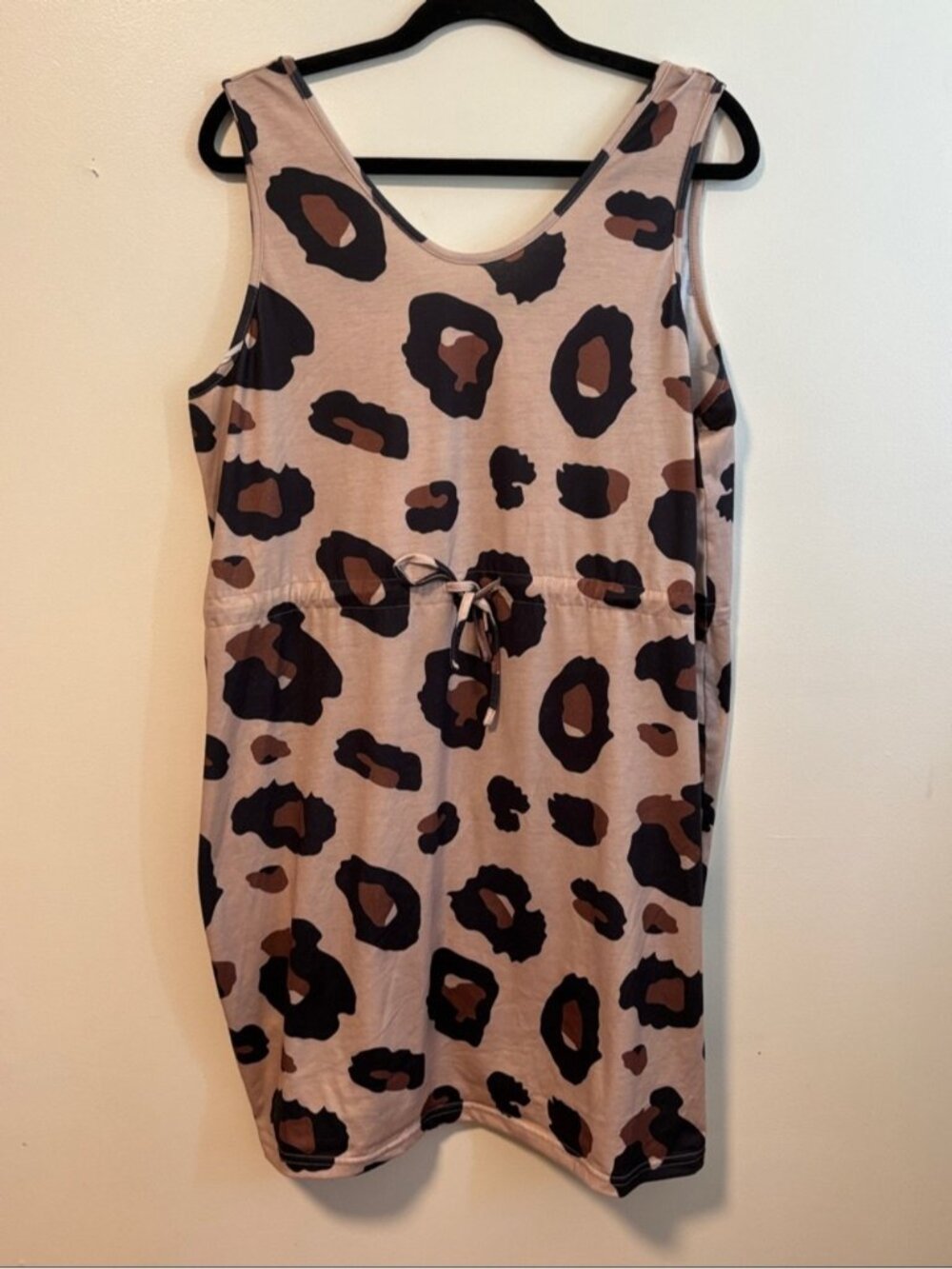 ⭐ 3 for $15 Sleeveless Leopard Print Drawstring Mini Dress - Taupe/Brown